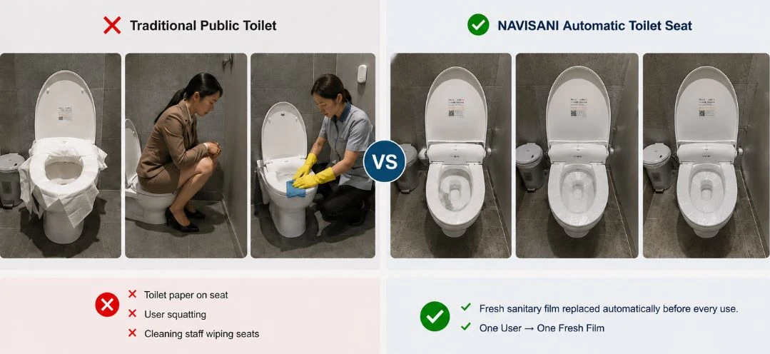 traditional toilet seat VS NAVISANI automatic toilet seat traditional toilet seat VS NAVISANI automatic toilet seat